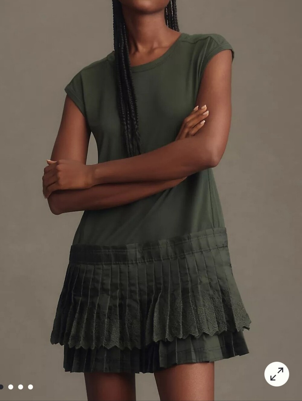 Anthropologie Daily Practice Sleeveless Olive Green Pleated Hem Dress